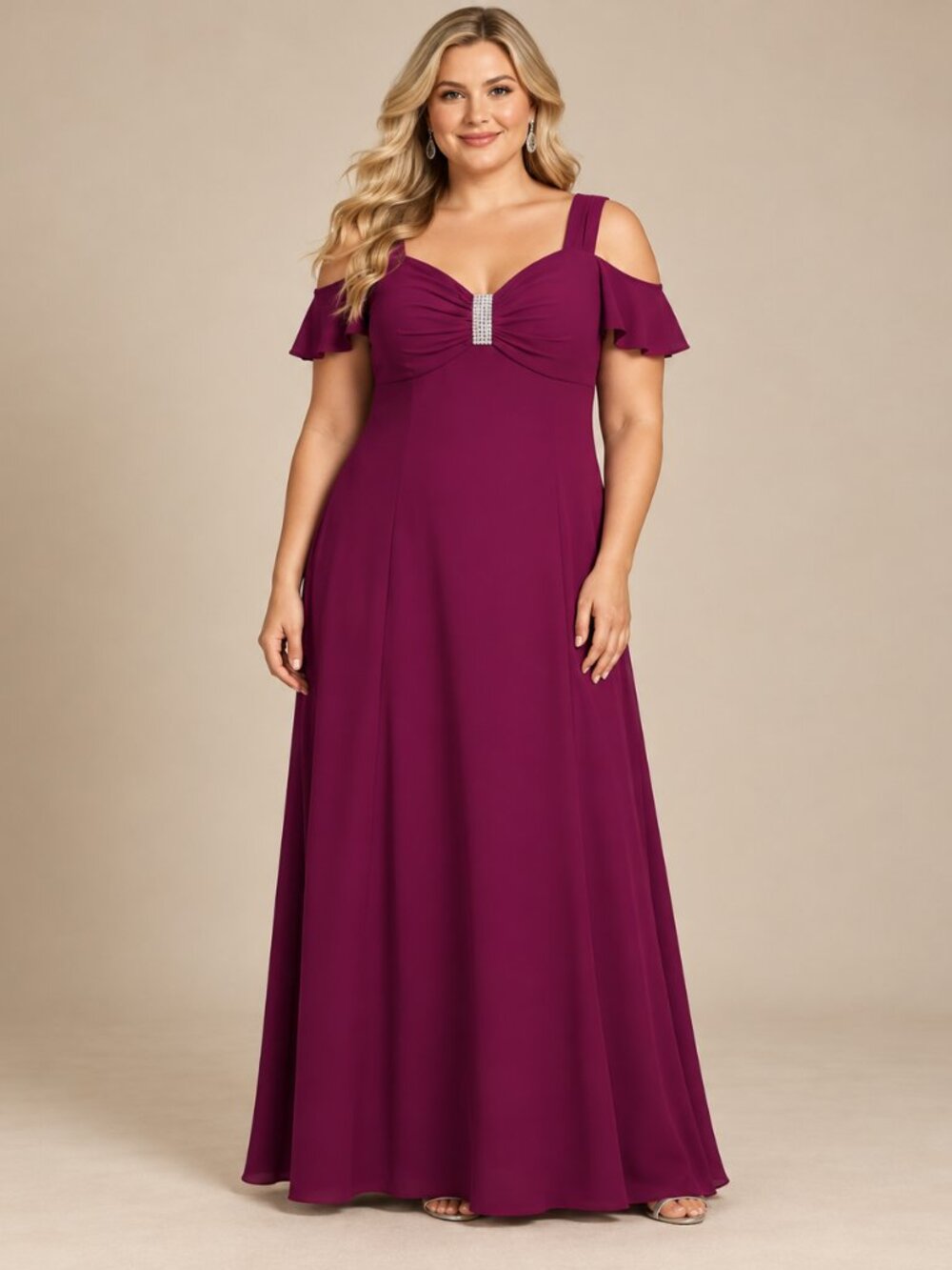 R&M Richards Magenta Berry Cold Shoulder Evening Formal Gown Size 16